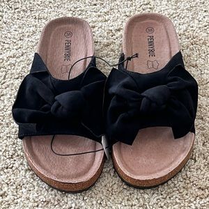 🥿Penny Sue Women's Slip On Shoes/Slides/Sandals, Black With Bows, 🥿Size: 7